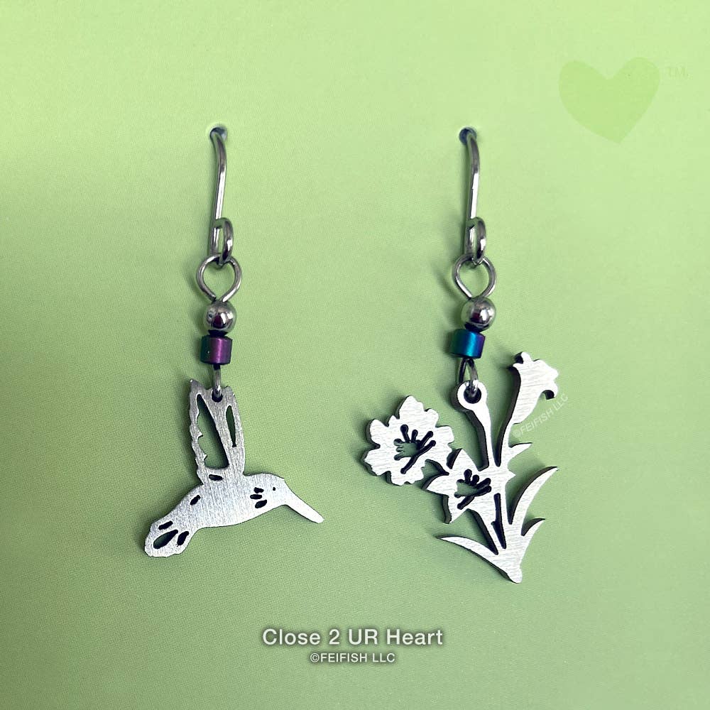 Hummingbird and Flowers Earrings