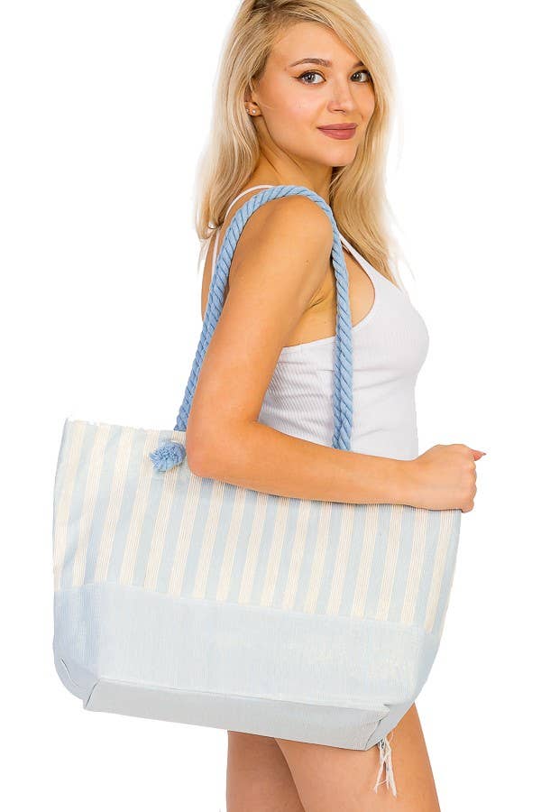 Vertical Shimmer Stripe Rope Tote