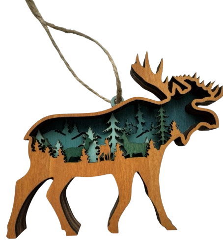 Lake George Custom Layered Blue Moose Ornament