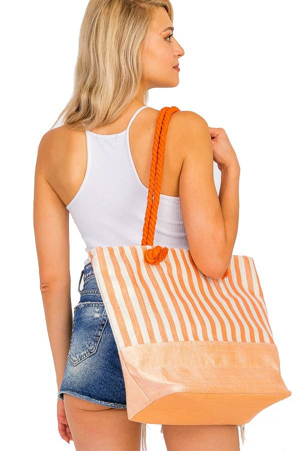 Vertical Shimmer Stripe Rope Tote