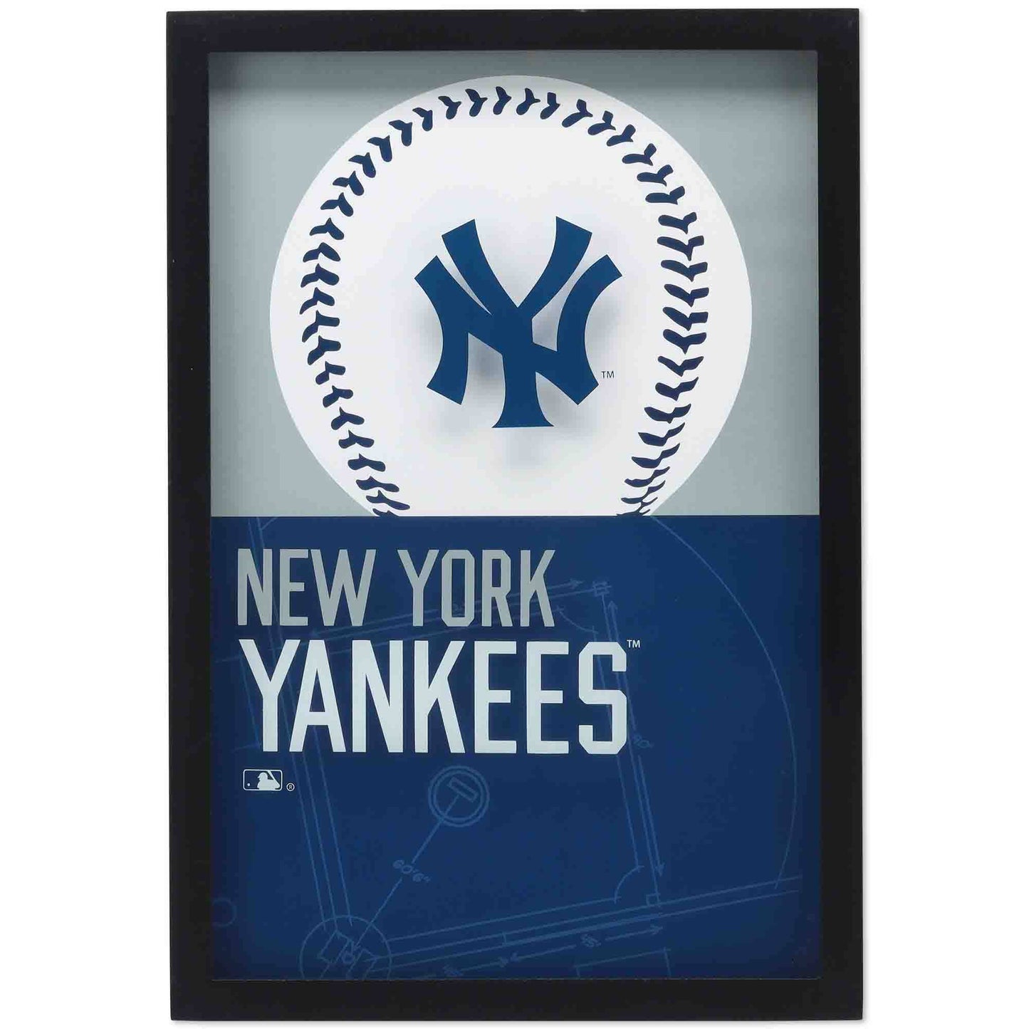 New York Yankees Logo Baseball & Diamond Framed Glass Sign