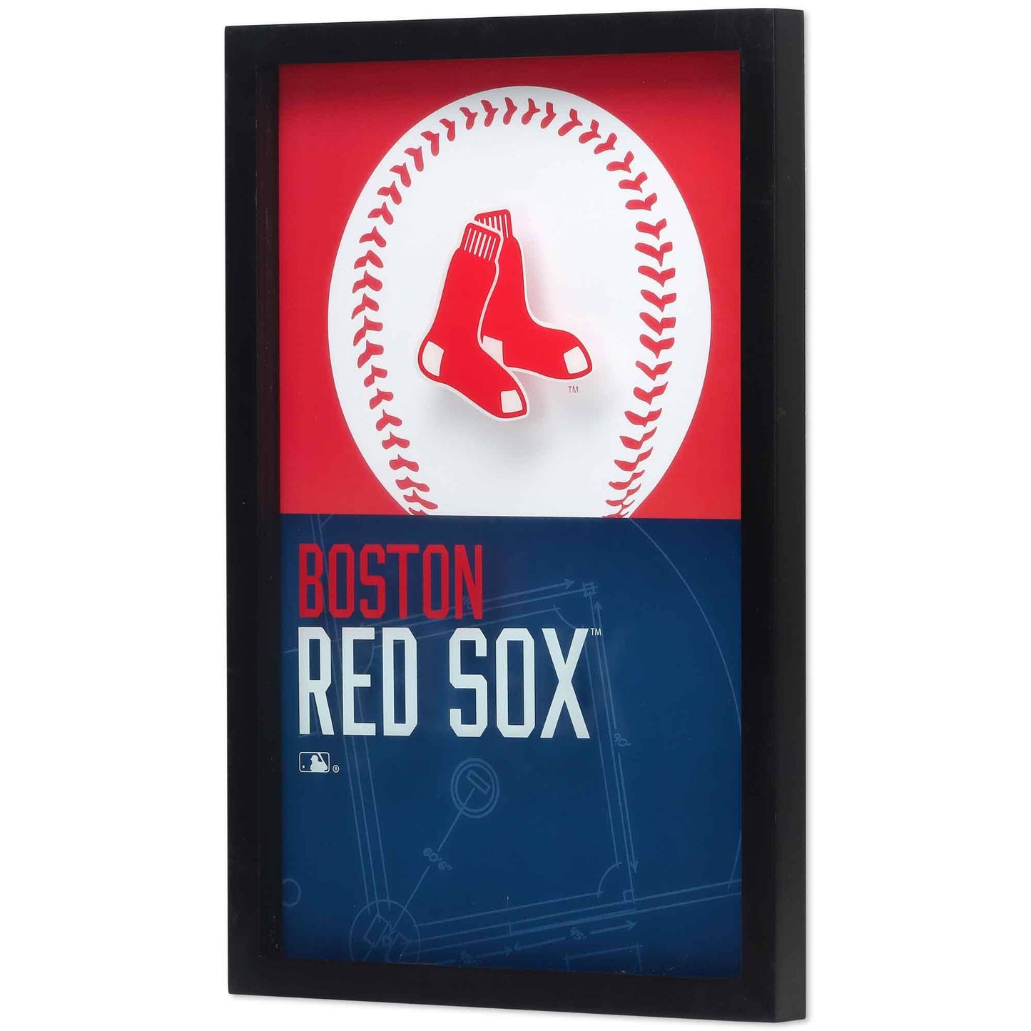 Boston Red Sox Logo Baseball & Diamond Framed Glass Sign