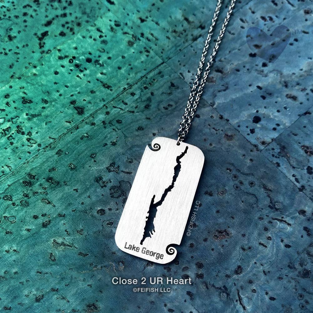 Lake George NY Rectangular Stainless Steel Necklace