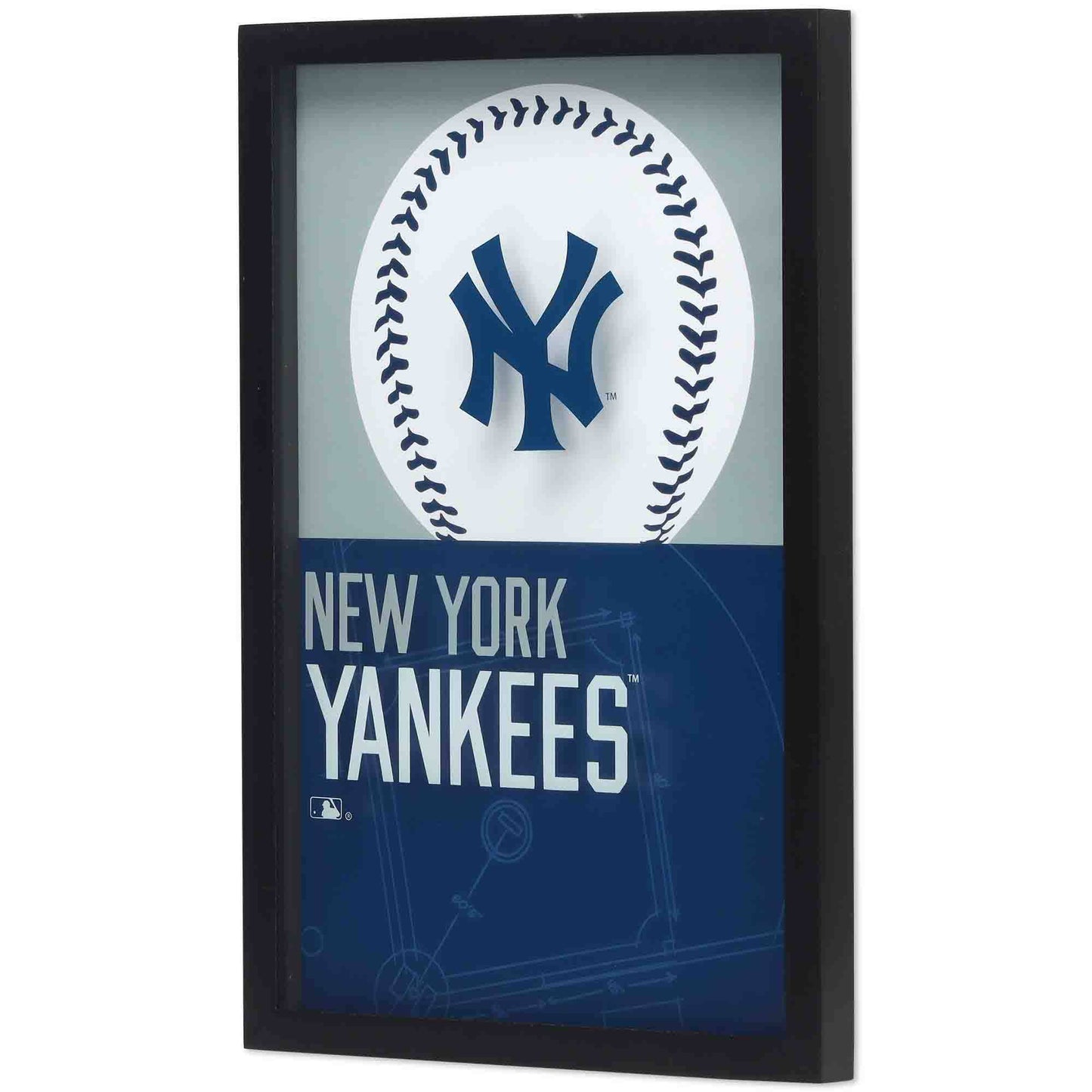 New York Yankees Logo Baseball & Diamond Framed Glass Sign