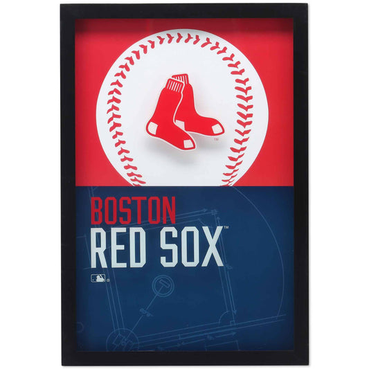 Boston Red Sox Logo Baseball & Diamond Framed Glass Sign