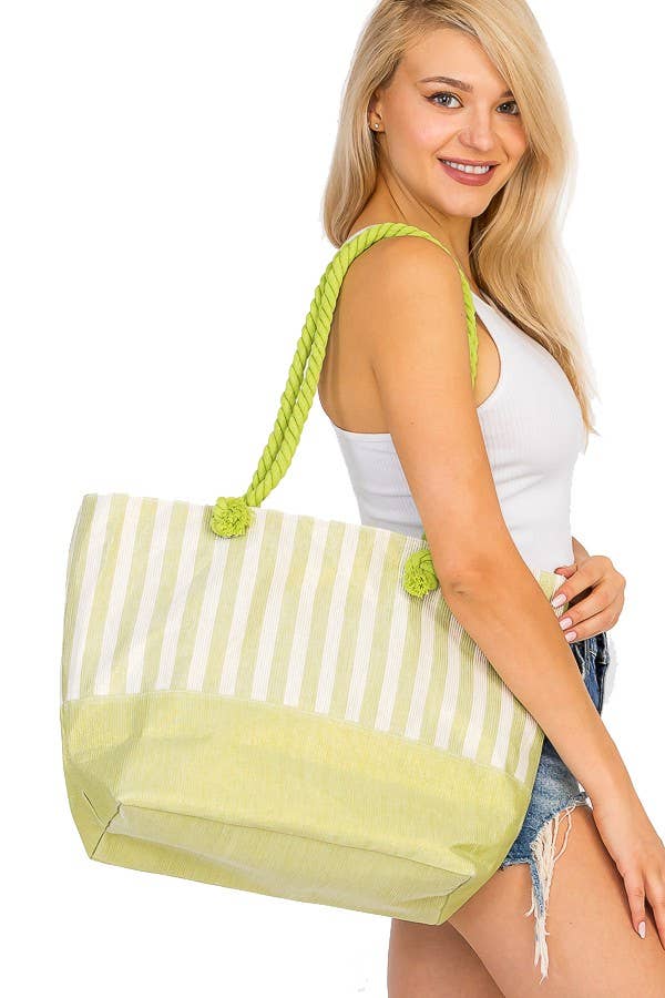 Vertical Shimmer Stripe Rope Tote