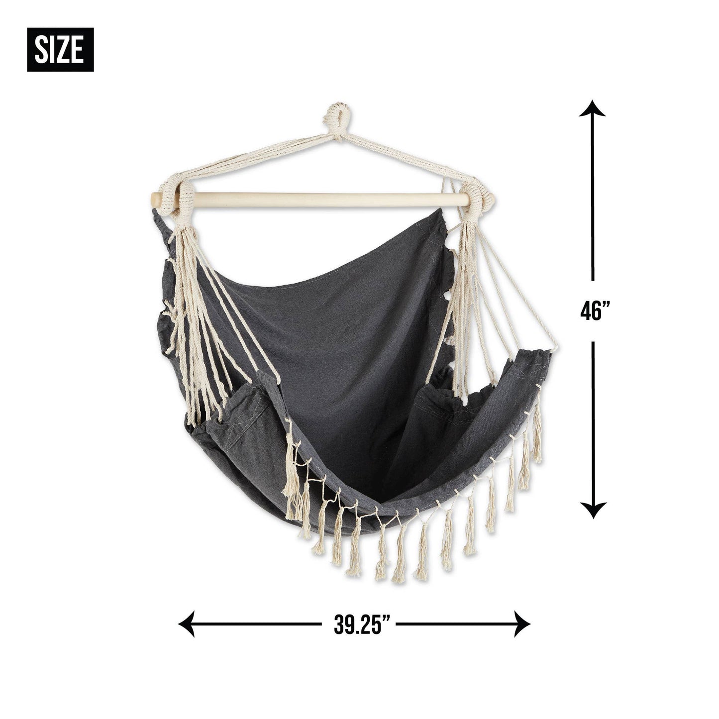 GRAY HAMMOCK CHAIR WITH FRINGE TRIM
