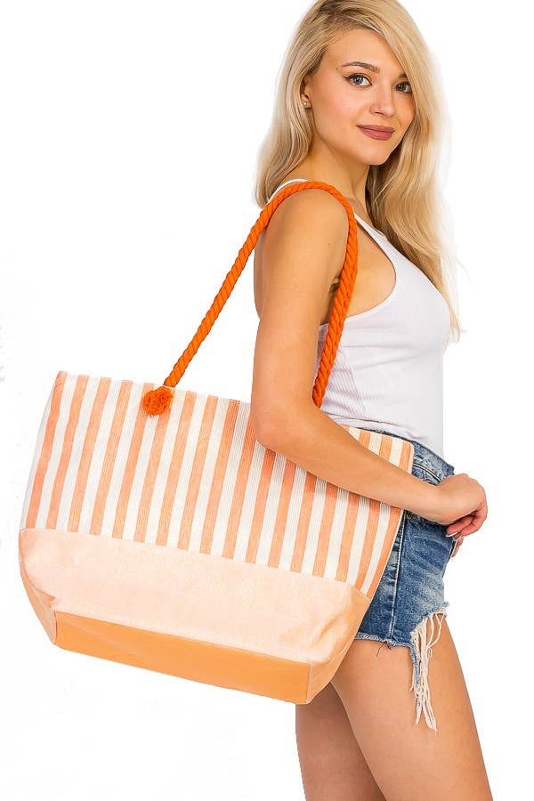 Vertical Shimmer Stripe Rope Tote