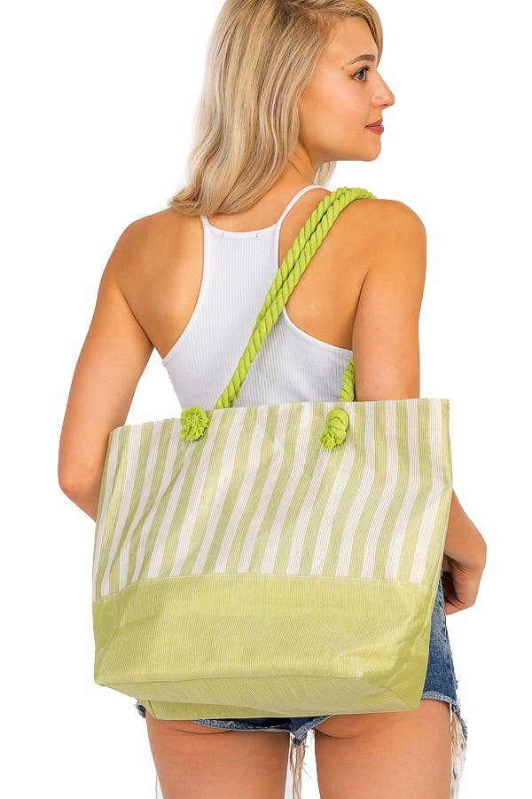 Vertical Shimmer Stripe Rope Tote
