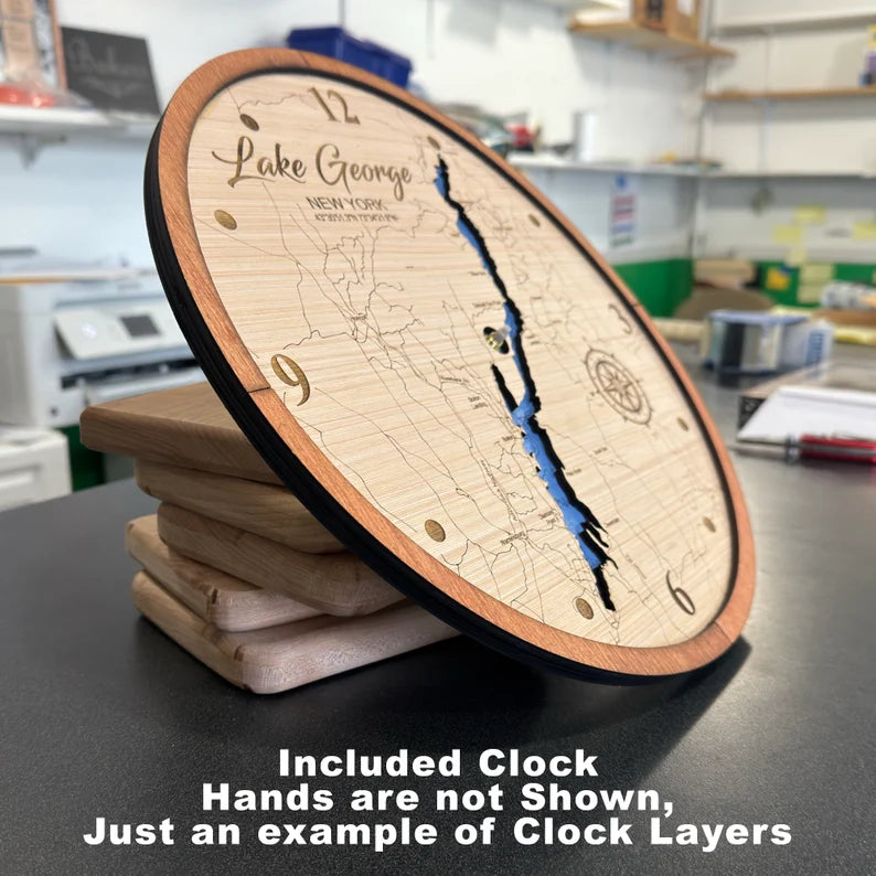 Lake Placid and Mirror, New York Layered Map Clock