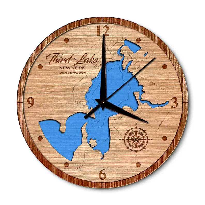 Third Lake on Fulton Chain of Lakes, New York Layered Map Clock