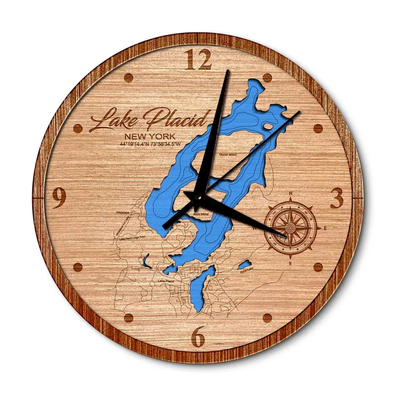 Lake Placid and Mirror, New York Layered Map Clock