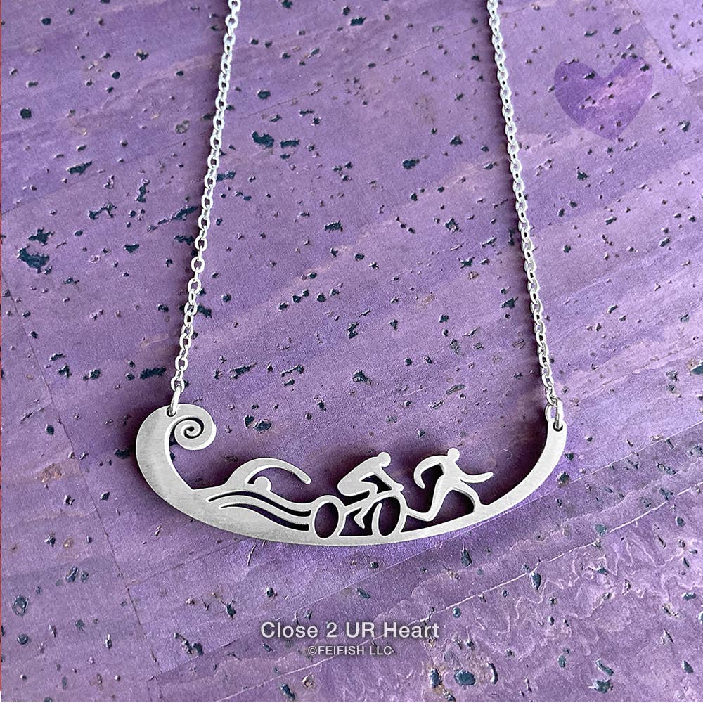 Swim, Bike, and Run Triathlon Stainless Steel Necklace
