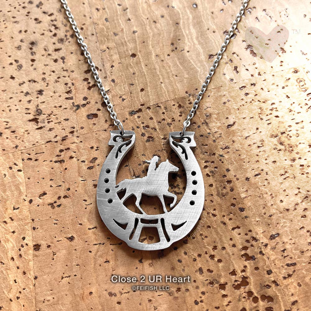 Horseshoe with Rider Stainless Steel Necklace