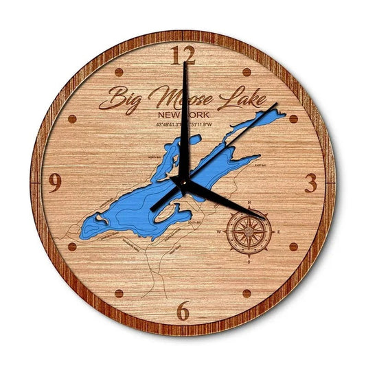Big Moose Lake, New York 14in Layered Map Clock