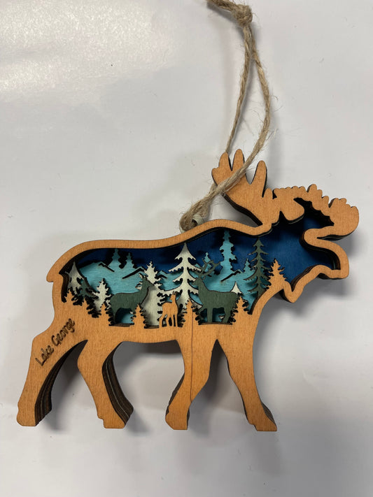 Lake George Custom Layered Blue Moose Ornament