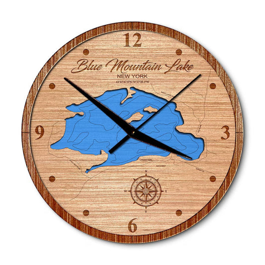 Blue Mountain Lake, New York 14in Layered Map Clock